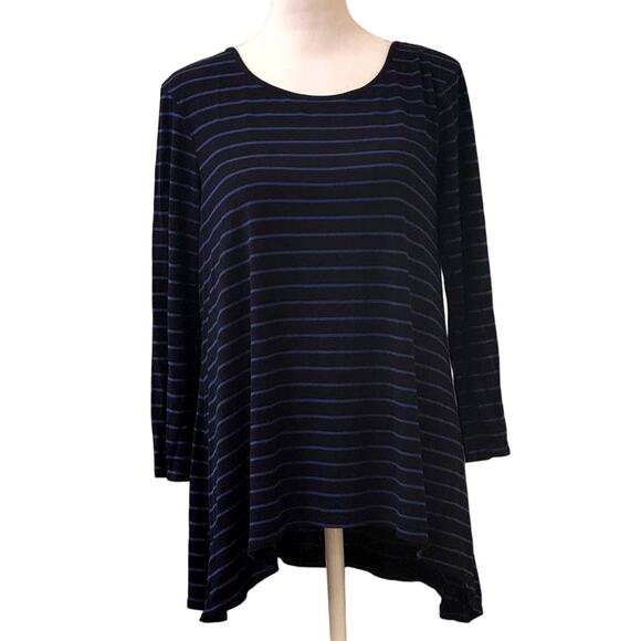 Cable & Gauge Black Blue Striped Tunic Top Handkerchief Hem Long Sleeve Size M - Picture 1 of 9